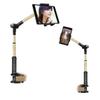 Foldable Phone Tablet Stand, Flexible Universal 360 Rotating Clip Holder, Bed Desk Lazy iPad Clamp Mount, Adjustable Long Arm Metal Bracket for Samsung Android iPhone 4-14" Device (1 arm, Balck Gold) view 1
