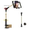 Foldable Phone Tablet Stand, Flexible Universal 360 Rotating Clip Holder, Bed Desk Lazy iPad Clamp Mount, Adjustable Long Arm Metal Bracket for Samsung Android iPhone 4-14" Device (1 arm, Balck Gold) view 4