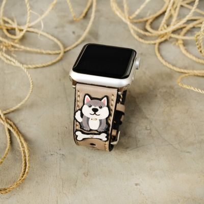 Applique Huskie Apple Watch Band Series 5, 38mm 40mm 42mm 44mm,Series 4 Series 3 Series 2 Series 1,Hand-Stitched Handmade Apple Watch Leather