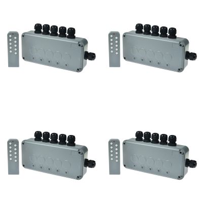 SuperInk 4 Set 15A 5-Gang Junction Box Weatherproof Outdoor Switched with 5 x Push Switches w/indicators and 6 x 20mm Cable Gland and Remote Power Switch IP66 Rated (4PK Box, 4PK Remote Control)
