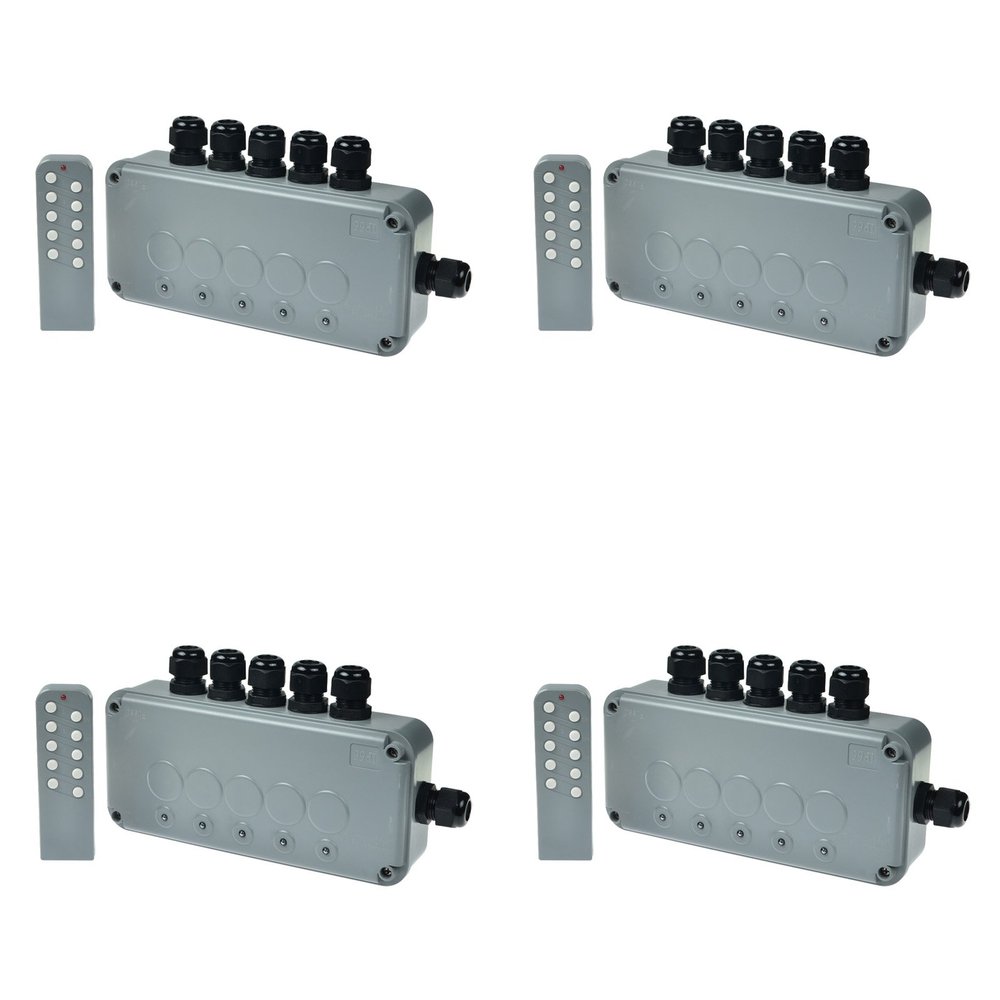 SuperInk 4 Set 15A 5-Gang Junction Box Weatherproof Outdoor Switched with 5 x Push Switches w/indicators and 6 x 20mm Cable Gland and Remote Power Switch IP66 Rated (4PK Box, 4PK Remote Control)