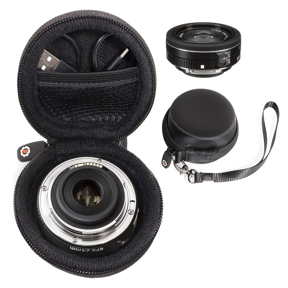 WGear Semi-Hard Lense Case for DSLR Camera Lens (Canon, Nikon, Sony, Pentax, Olympus, Panasonic,etc), Medium Size with Carabiner, Lens Cleaning Wipe (Black Medium)