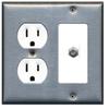 RiteAV (2 Gang Decorative) 15 Amp Round Power Outlet Coax Cable TV Wall Plate - Stainless Steel/White view 1