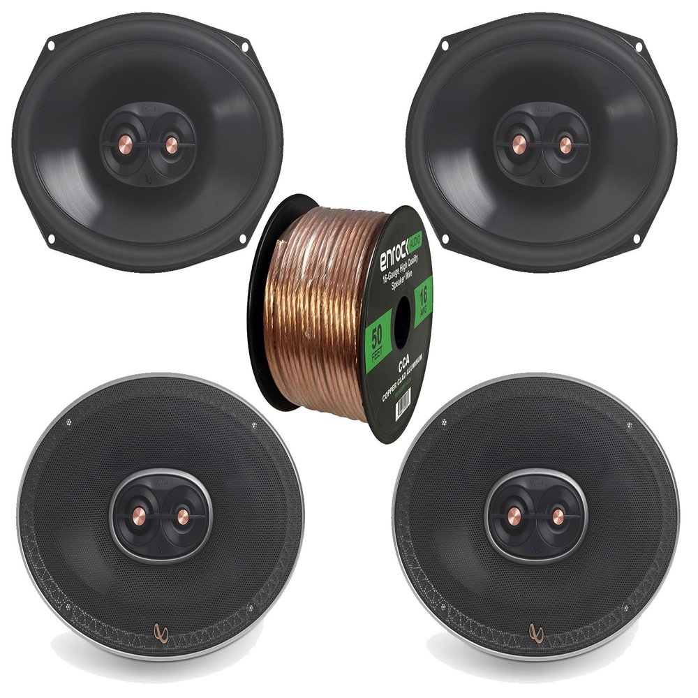 4x Infinity Primus 6x9" / 6" x 9" 3-Way 270-Watt Multi-Element Car Audio Speakers, with Enrock 16-Gauge 50 Foot Wire
