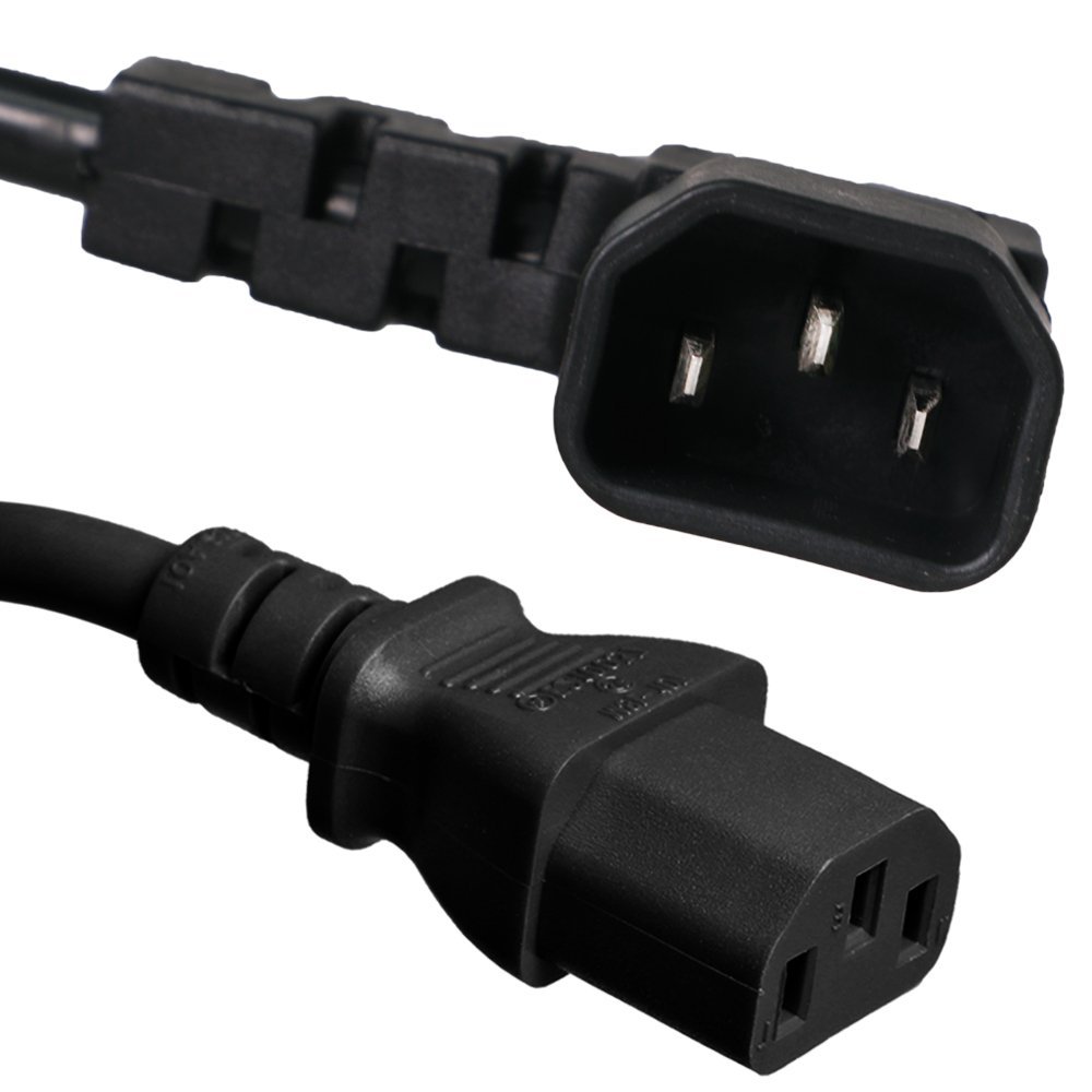 Iron Box Angled C14 to C13 Power Cords - 3 Foot, Right Angle, Black, 10A/250V, 18/3 AWG, IEC 60320 - Iron Box Part # IBX-4970-03