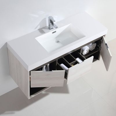 Dowell 015 Series 48" Modern Wall Mount Bathroom Vanity Ceramic Sink Set -18" Depth - Off White - Soft Close Drawer & Open Shelf, Single Bathroom Vanity Set- 015 48 11/4818BT