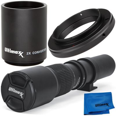 Ultimaxx 500mm / 1000mm f8 Multi-Coated Lens Kit for Nikon D7500, D500, D600, D610, D700, D750, D800, D810, D850, D3100, D3200, D3300, D3400, D5100, D5200, D5300, D5500, D5600, D7000, D7100, D7200