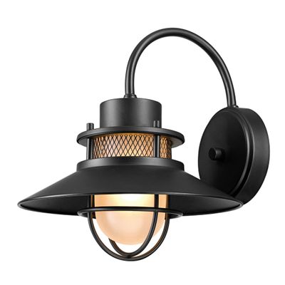 GLOBE Electric 44233 Liam 1-Light Outdoor Wall Sconce, Matte Black, Frosted White Glass Shade