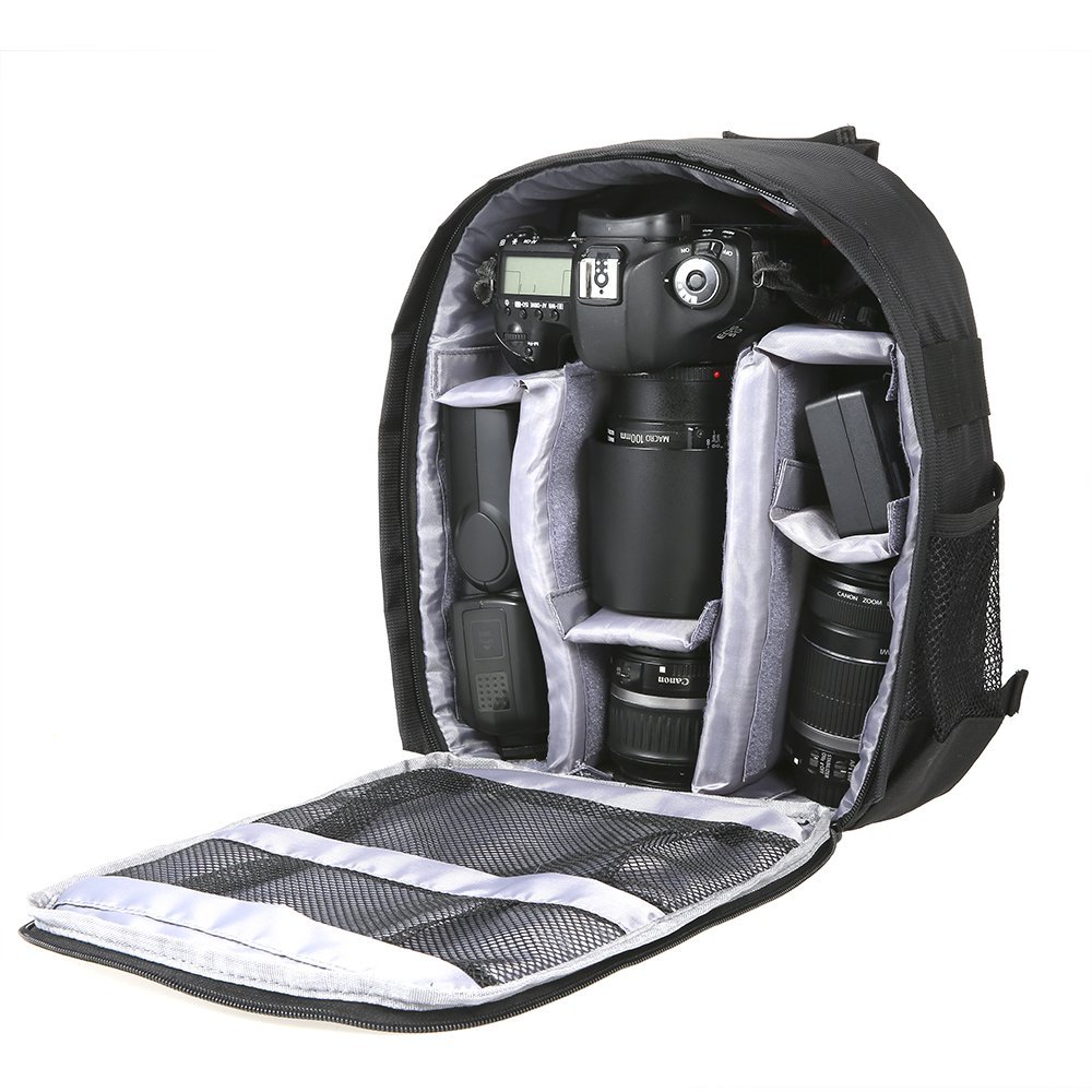 Docooler Grey Backpack - Waterproof Camera Bag, Small DSLR Camera Backpack with Customizable Interior, for Canon Sony - 33 * 26.5 * 12.5cm / 12.99 * 10.43 * 4.92 inches