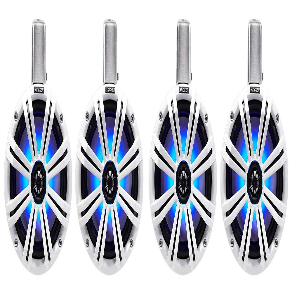 KICKER (4) 45KMTC8W 8" 1200 Watt Marine Wakeboard Tower Speakers w/LED's KMTC8