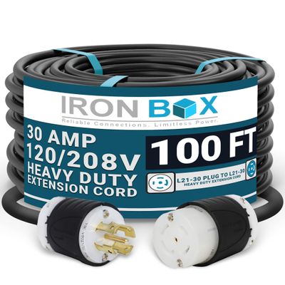 IronBox Electric - L21-30 Extension Cords - L21-30 Plug to L21-30 Connector - 30A, 120/208V 3 Phase - 8/5 SOOW Heavy Duty Extension Cord - Ideal for Industrial, Commercial & Construction Use(100 ft)