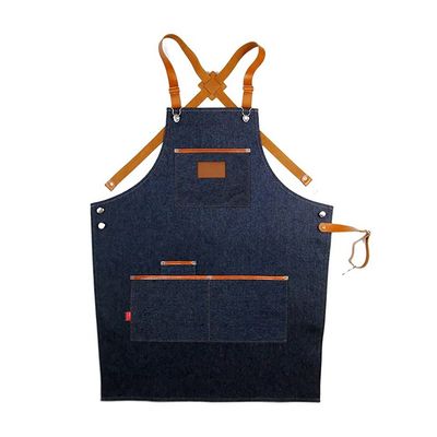 Genuine Leather Strap Denim or Canvas Apron With Utility Leather Pockets Adjustable to L Woodworkers Tattoo Hairdresser Butchers Apron (M and L same size, Denim style 3)