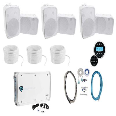 Rockville RGHR2 Bundle: Marine Gauge Hole Receiver with Wired Remotel, (6) HP65S 6.5 in Boat Speakers with Swivel Brackets, Speaker Wire, RMWK4 Install Kit, RXM-S6 2600W Marine Amplifier, 12-Items