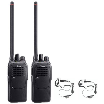 Icom IC-F2000 4 Watt 16 Channel UHF Radio 2 Pack with Comfort Loop Earpieces