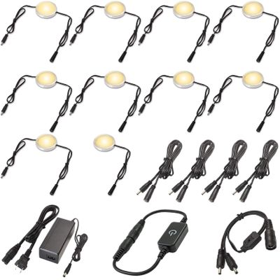 Under Cabinet LED Pucks 120V Hardwired, Touch Dimmer, 10 Lights, Warm white