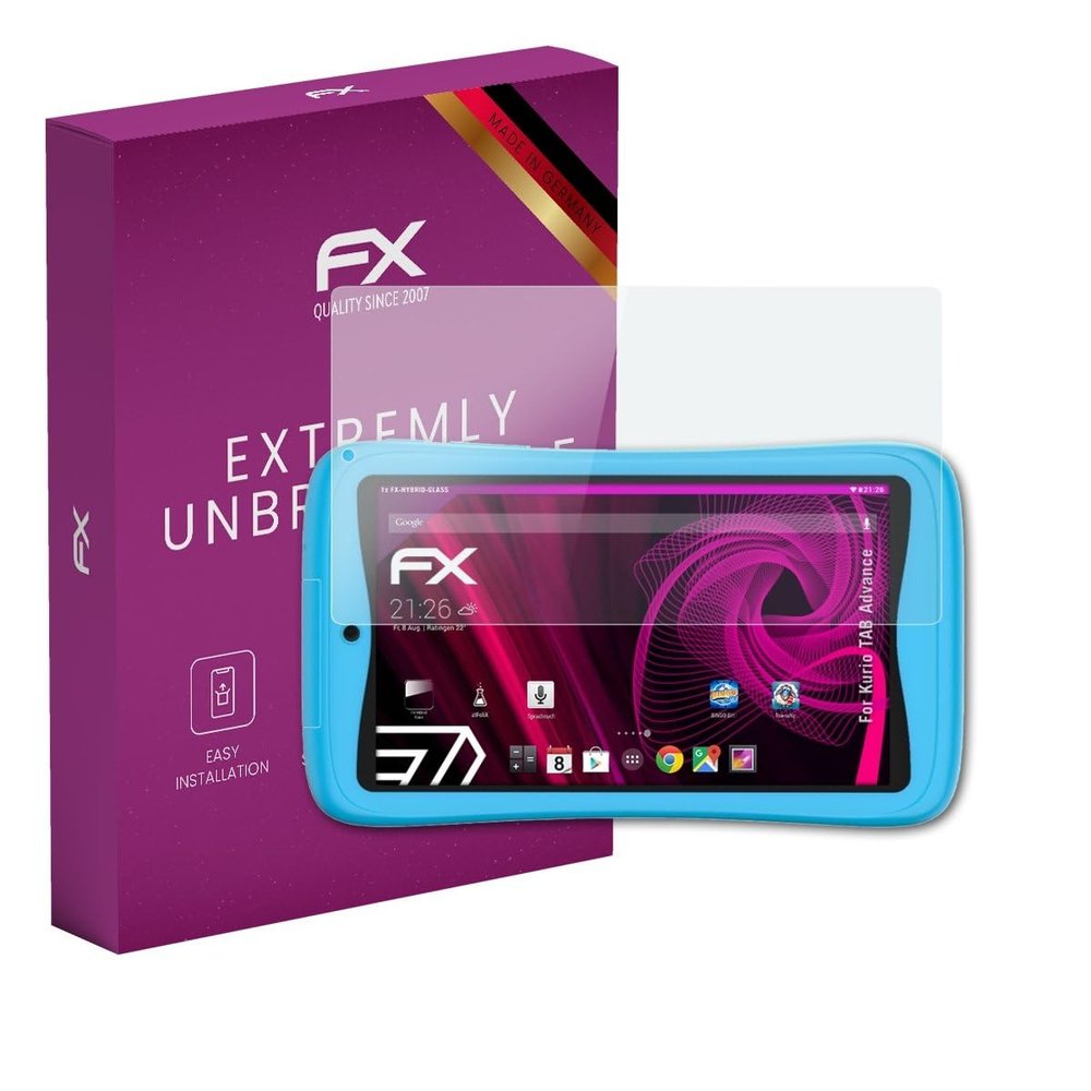 atFoliX Plastic Glass Protective Film compatible with Kurio TAB Advance, 9H Hybrid-Glass FX Screen Protector