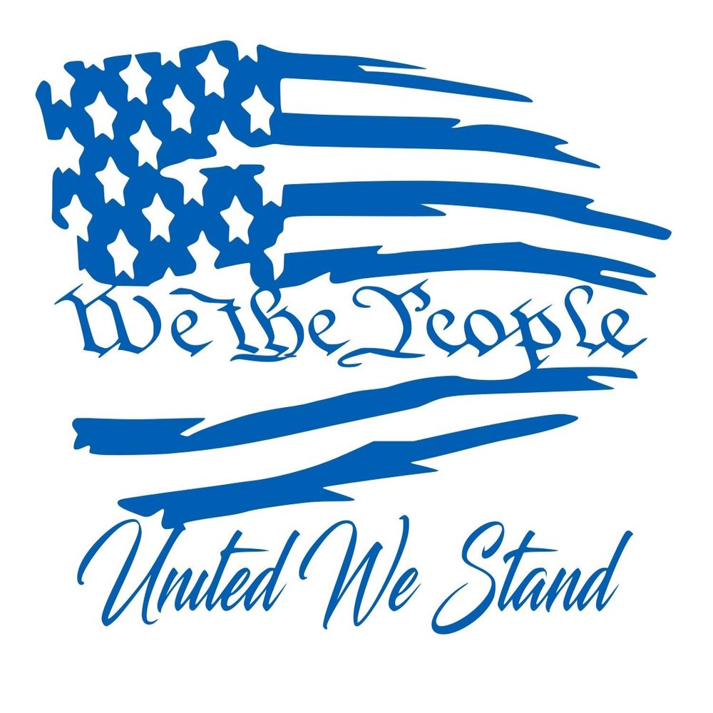 ABlu We The People United We Stand - Tattered American Flag Decal Vinyl Sticker Graphics|UR Impressions|Car Truck SUV Van Wall Window Laptop|Azure Blue|7.5 X 5.1 Inch|URI490-AB