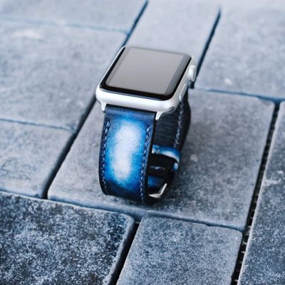 Blue Jeans Leather Apple Watch Band Series 5, 38mm 40mm 42mm 44mm,Series 4 Series 3 Series 2 Series 1,Hand-Stitched Handmade Apple Watch Leather