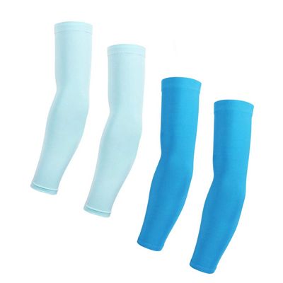 Arm Sleeves For Women Men (2 pair) Cycling Armwarmers Summer UV Sun Protection Blue + Light-Blue XXL