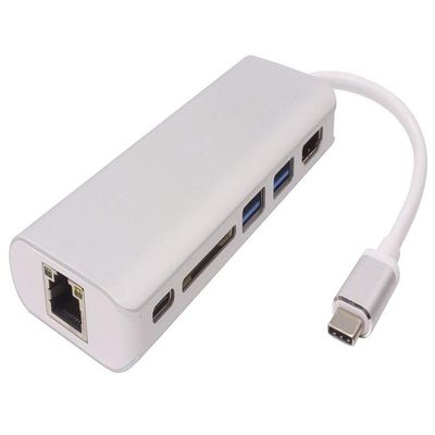 Premium Cord USB-C Dock with Gigabit RJ45, 4K HDMI, 2X USB 3.0, SD, PD, Compatible with Video 4K 2160p, Full HD 1080p, USB 3.1 Type C, Ethernet, Colour Silver, Length 20 cm