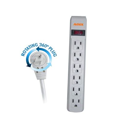 ACCL 3 Prong Surge Protector with 6 Feet Power Cord, 360 Degree Rotating Plug, 6 Horizontal Outlets, UL Listed & Gray Color Plastic Body, 15 Pack