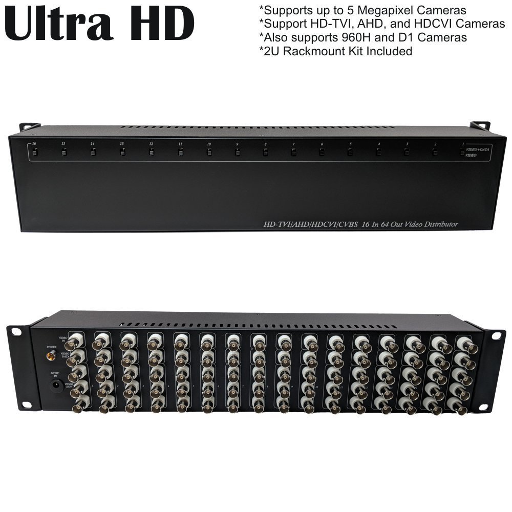 CCTV Camera Pros VDS-1664HD HD-TVI, AHD, HDCVI, Analog CCTV Video Splitter, 16 BNC in / 64 BNC Out