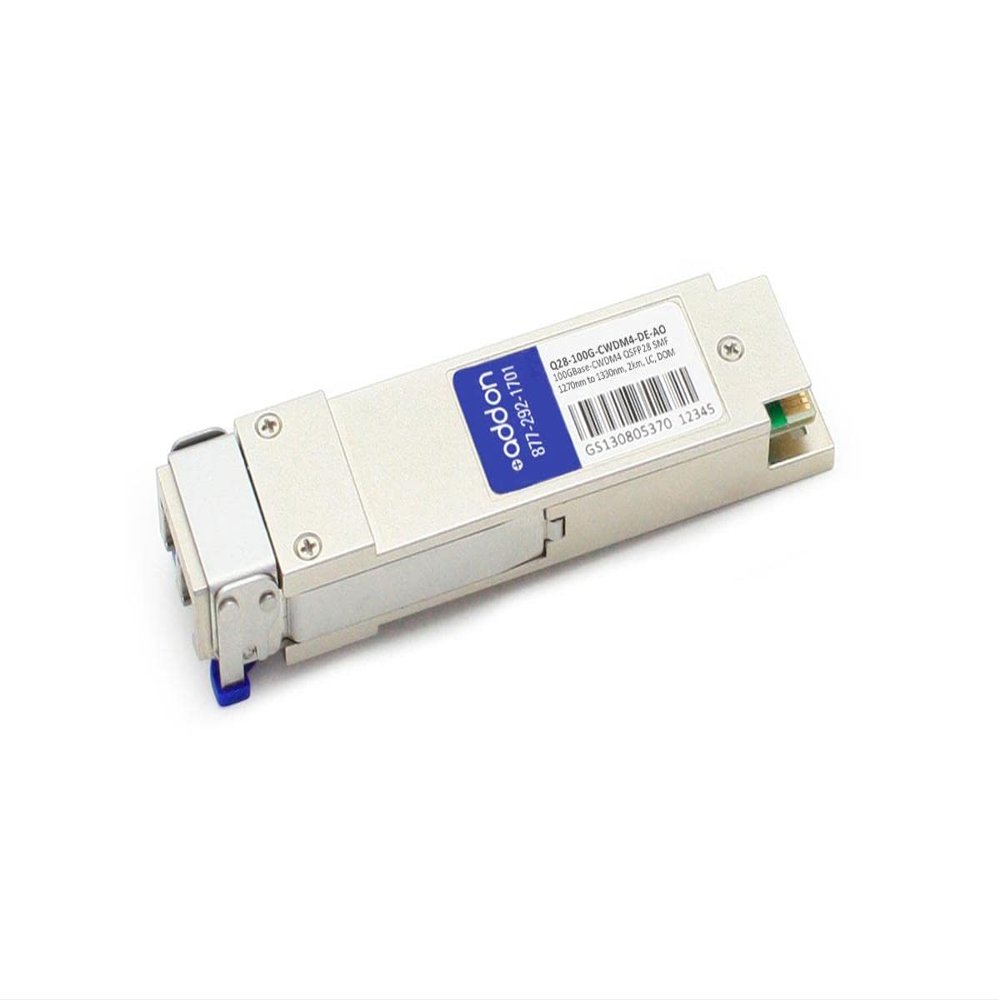 Addon Q28-100G-CWDM4-DE-AO QSFP28 transceiver Module (Equivalent to: Dell Q28-100G-CWDM4) - 100 Gigabit Ethernet - 100GBase-CWDM4 - LC Single-Mode - up to 1.2 Miles - 1270-1330 nm