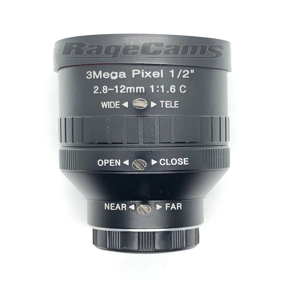 RageCams 2.8-12mm MI F1.6 C Mount Lens Manual Iris 1/2" Mega Pixel