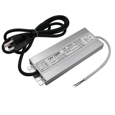LED Driver Waterproof IP67 Power Supply 150W 12V DC 12.5a Transformer thinner and Durable with US 3-Prong Plug Plate for Outdoor Use