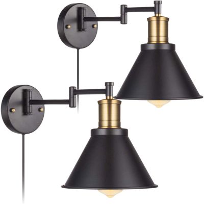 ArcoMead Swing Arm Wall Lamp Wall Sconce 2-Pack Plug in Cord with Switch,Vintage Barn Wall Light Bronze Black Lamp Lobby, Hallway, Kitchen, Dining Room, Restaurant, CAF|?-