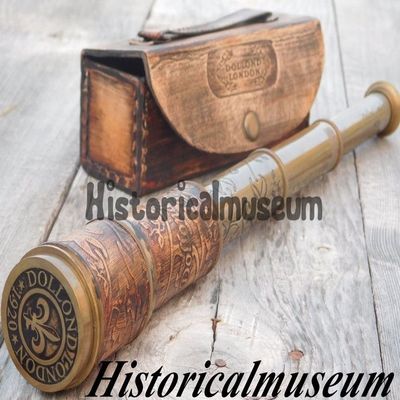 Shaheera Nautical Nautical Marine Spyglass Handheld Brass Telescope Leather case~Vintage HSG5 B