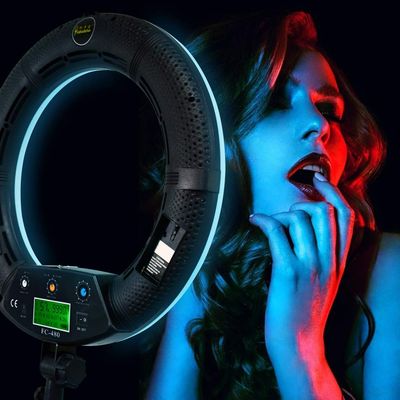 18" LED Video Ring Light with Mirror, RGB+W Colors Lamp, Stand Tripod, for DSLR, iPhone & Android Smart Phones - Professional Studio Photography Dimmable Lighting Kit for Live Video Makeup & YouTube