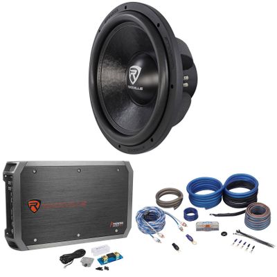 Rockville W15K6D2 V2 Bundle: 15-in 4000-Watt Peak/1000-Watt RMS Dual 2-Ohm Subwoofer, Krypton-M3 1-ohm Mono Amplifier 4000-Watt Peak/1000-Watt RMS, RWK4CU 4 AWG 100% Copper Wire Kit, 3-Items
