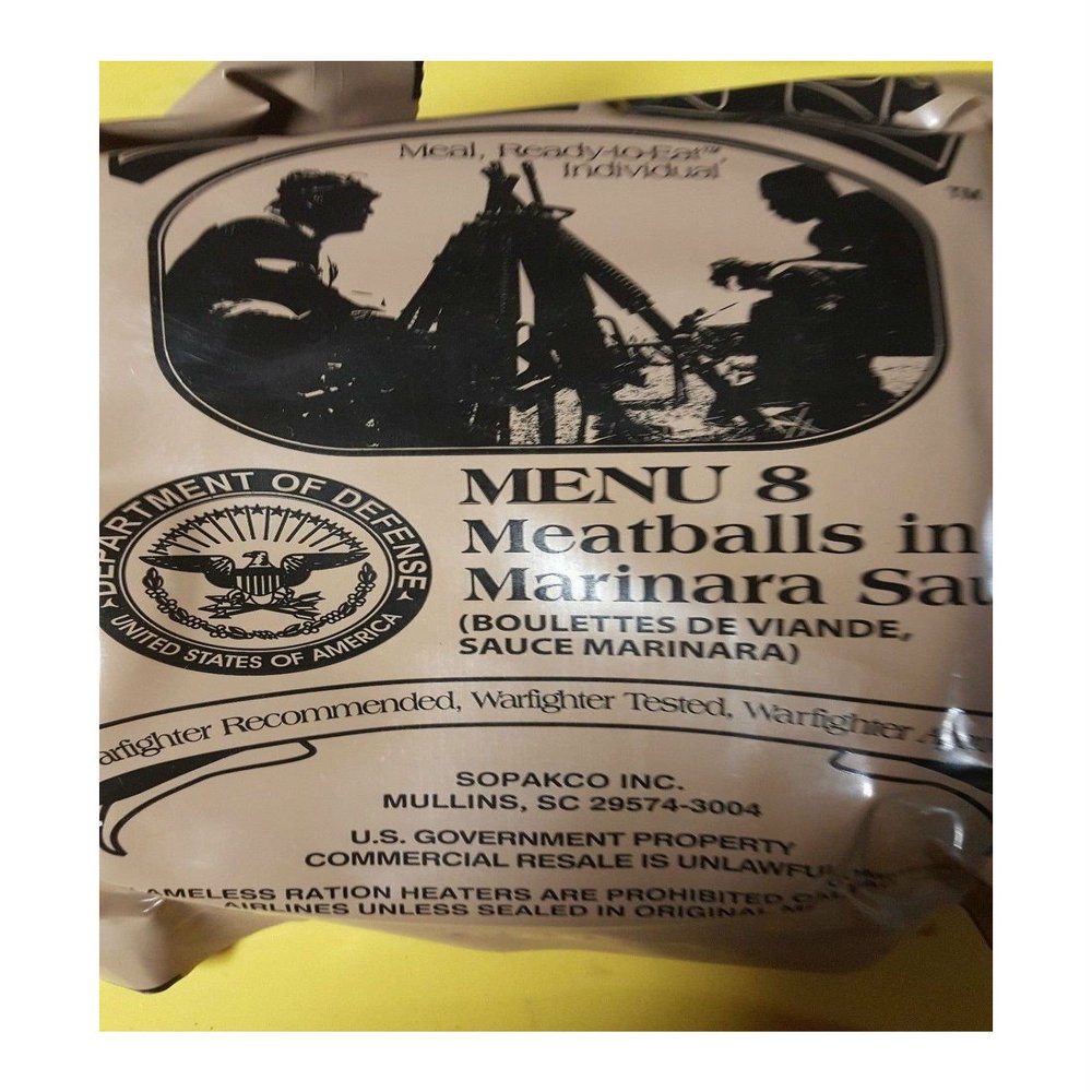 Andrews Corner MRE Meals Survival Food 2019 US MILITARY MEALS READY TO EAT Meal Prepper Food (Meatballs in Marinara Sauce - Meal 8)