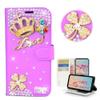 STENES Bling Case Compatible with iPod Touch 6 Case - 3D Handmade Crystal Clover Crown Flowers Wallet Credit Card Slots Fold Stand Leather Cover Compatible with iPod Touch 5/6 - Purple view 1