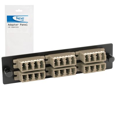 ICC LC-LC Fiber Optic Adapter Panel, LGX Compatible, 24 Fibers, Multimode, Beige 94V-0 Adapters, Push Fasteners, Black Steel