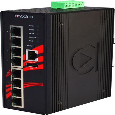 Antaira LMX-0800G Industrial-Grade 8-Port Managed Gigabit Ethernet Switch, DIN-Rail Mount, -10 to 70C Operating Temperature, Redundant 12 to 48 VDC Power Input