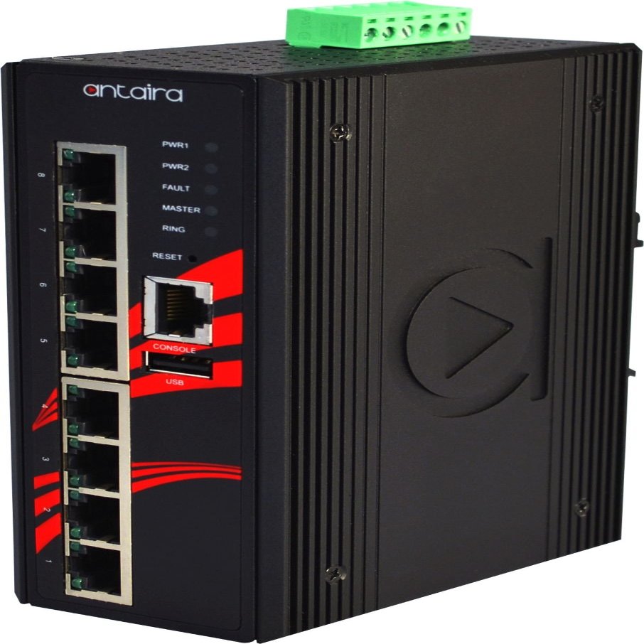 Antaira LMX-0800G Industrial-Grade 8-Port Managed Gigabit Ethernet Switch, DIN-Rail Mount, -10 to 70C Operating Temperature, Redundant 12 to 48 VDC Power Input