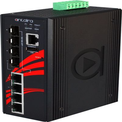 Antaira LMX-0804G-SFP Industrial-Grade 8-Port Managed Gigabit Ethernet Switch, 4 SFP Slots, DIN-Rail Mount, -10 to 70C Operating Temperature, Redundant 12 to 48 VDC Power Input