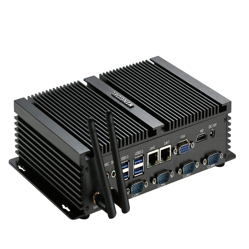 KINGDEL Powerful Mini Desktop Computer, Fanless Industrial PC, i5 Dual Core CPU, 8GB RAM, 256GB SSD, 2xNICs, 4xUSB 3.0, 4xCOM RS232, HD Port, WiFi, Metal Case, Silent Working
