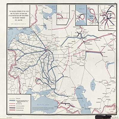 18" x 24" 1949 Map Of USSR Railroad Network & Fourth Five Year Plan Reconstruction & Development