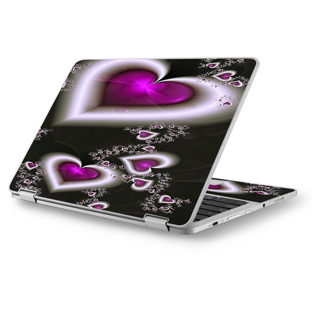Skin Decal for Asus Chromebook 12.5" Flip C302CA Laptop Vinyl Wrap/Glowing Hearts Pink White