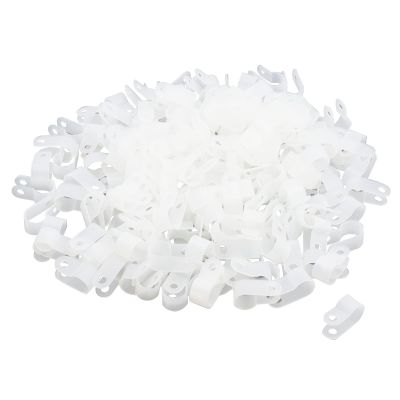 Antrader R-Type Cable Clamp 1/4 Inch White Nylon Cable Organizer Clips for Wire Management Pack of 200 with Screws