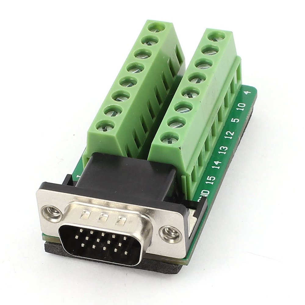 Aexit D-SUB DB15 Relays VGA Male 3Row 15Pin to Terminal Breakout PC Board Relays Board Connectors