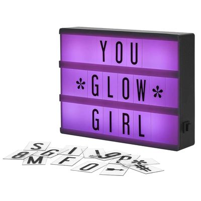 My Cinema Lightbox - RGB Color Changing Cinema Light Box Sign with 100 LED Letters and Numbers - Personalized Neon Message Board, 7.8" x 5.9" Marquee Light Up Display for Home or Events