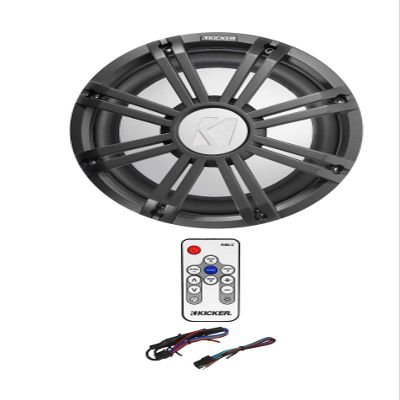 KICKER 45KM102 10" 350w Marine Boat Subwoofer Sub+Charcoal Grille w/LED's+Remote