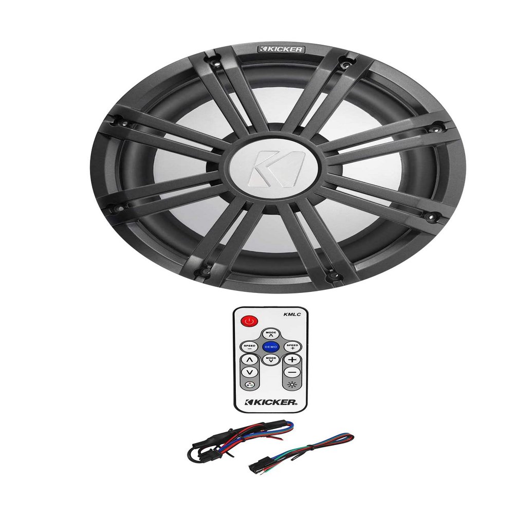 KICKER 45KM102 10" 350w Marine Boat Subwoofer Sub+Charcoal Grille w/LED's+Remote