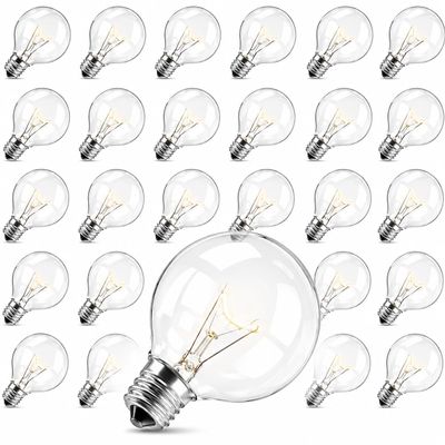 Abeja G40 Replacement Light Bulbs, 5W Clear Globe Bulb fits E12/ C7 Candelabra Screw Base Sockets, 1.5 Inch Clear Light Bulbs for Indoor Outdoor Patio Decor, 25Pack
