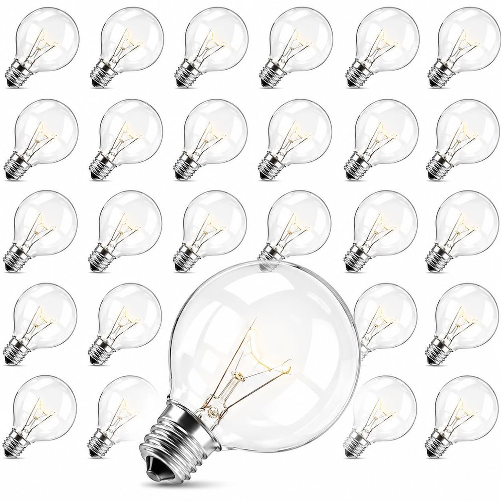 Abeja G40 Replacement Light Bulbs, 5W Clear Globe Bulb fits E12/ C7 Candelabra Screw Base Sockets, 1.5 Inch Clear Light Bulbs for Indoor Outdoor Patio Decor, 25Pack