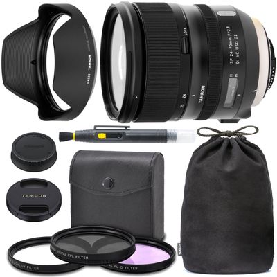 Tamron SP 24-70mm f/2.8 Di VC USD G2 Lens for Canon EF with Tamron Case, Original Hood, Ultraviolet Filter (UV) Polarizing Filter (CPL) Fluorescent Daylight Filter (FL-D) - International Version